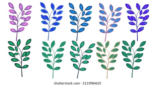 Set of leaf elements with 10 kinds of colors. Wedding concept - flowers. Flower poster, invite. Vector arrangement for greeting card or invitation design