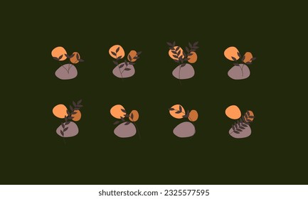 Set of leaf elements illustration. Leaves elements illustration. Collections of leaf element isolated on green background.