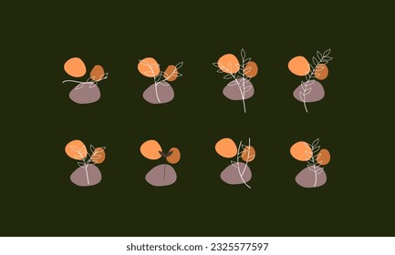 Set of leaf elements illustration. Leaves elements illustration. Collections of leaf element isolated on green background.