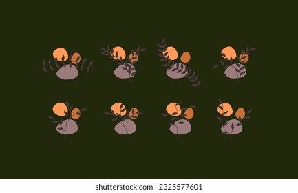 Set of leaf elements illustration. Leaves elements illustration. Collections of leaf element isolated on green background.