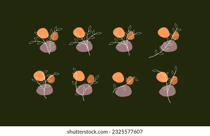 Set of leaf elements illustration. Leaves elements illustration. Collections of leaf element isolated on green background.