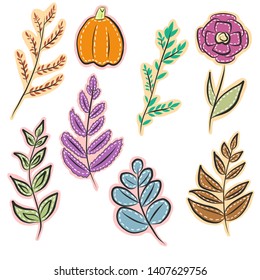 set of leaf and floral stickers