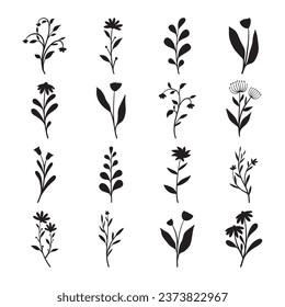 Set of leaf and flower silhouette