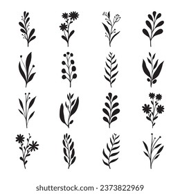Set of leaf and flower silhouette