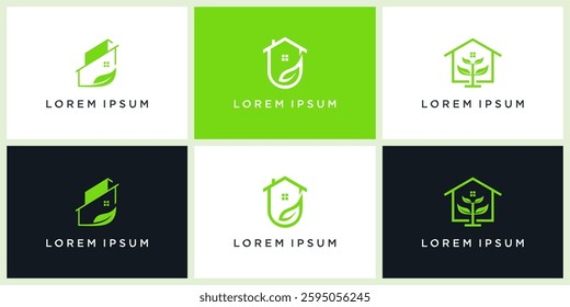 set leaf house logo design