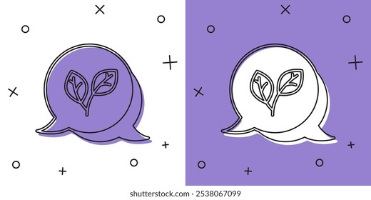 Set Leaf icon isolated on white and purple background. Leaves sign. Fresh natural product symbol.  Vector