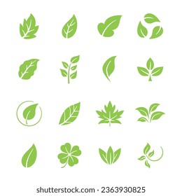 Set of leaf icon vector illustration. Green foliage on isolated background. Nature sign concept.