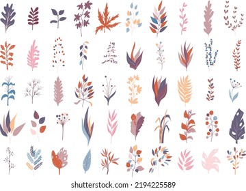 Set of leaf icons in doodle style