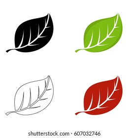 Set of leaf icons for drawing greeting cards, creating patterns. Flat vector cartoon illustration. Objects isolated on a white background. 