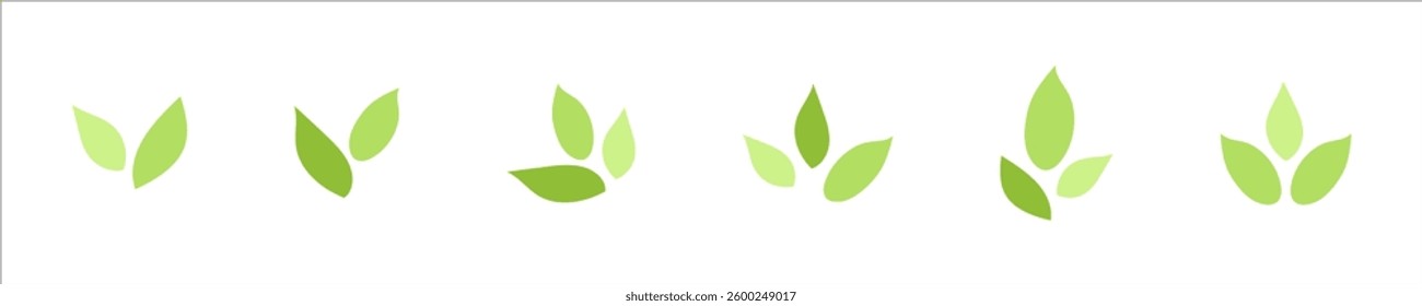 Set of Leaf icons, ecology nature organic element, green leaves flat minimalism illustration, environment and eco friendly concept sign, clip art symbol for label, vegan, save energy and self care