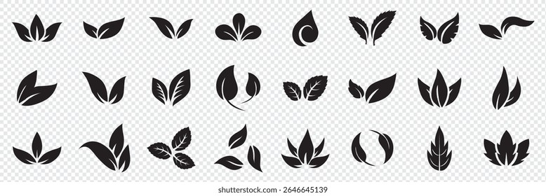 Set of leaf icons. Leaves icon. Leaves of trees and plants. Collection green leaf. Elements design for natural, eco, bio, vegan labels. Vector illustration.