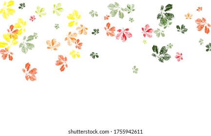 Set of leaf imprints, natural textures. Autumn foliage, vector colored illustration. Overlay template.