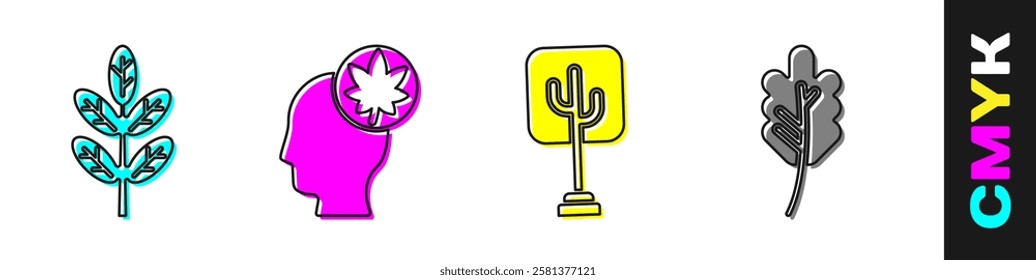 Set Leaf or leaves, Human head with leaf, Tree and Leaf or leaves icon. Vector
