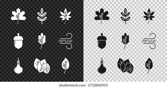 Set Leaf or leaves, Onion, Acorn and  icon. Vector