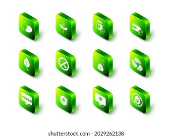 Set Leaf or leaves, Vegan milk, Organic cosmetic, No meat, Animal cruelty free, food diet and  icon. Vector