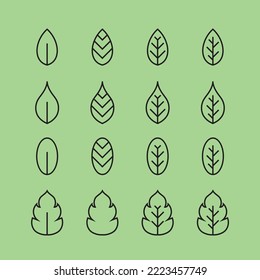 Set of leaf line art icon vector for deorative