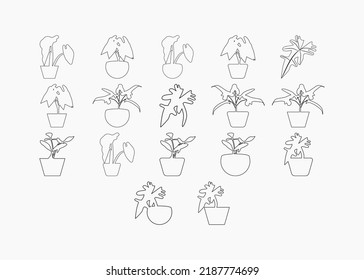 set of leaf line drawing