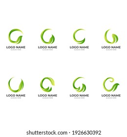 set leaf logo template with 3d green color style