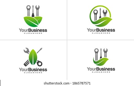 Set of Leaf Mechanic logo vector template, Creative Mechanic logo design concepts