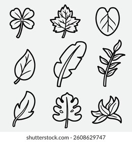 set of leaf with outline style good for symbol, icon, element design, coloring book, coloring page, etc