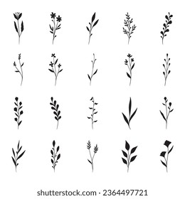 Set of leaf silhouette hand drawn vector