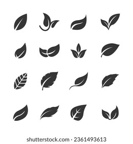Set of leaf silhouette icons set on white background