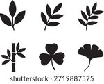 Set of leaf silhouettes, isolated on a white background, ideal for nature, botanical, eco-friendly, and design projects.
