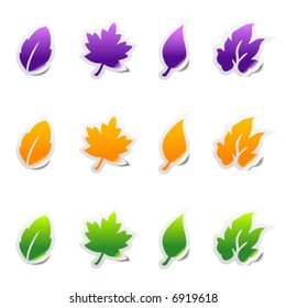 Set of leaf sticker icons with peeled edge