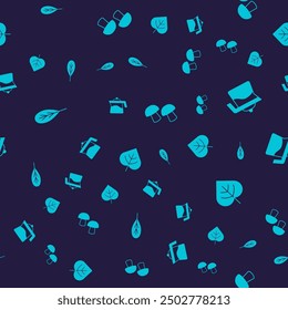 Set Leaf, Teapot, Mushroom and  on seamless pattern. Vector