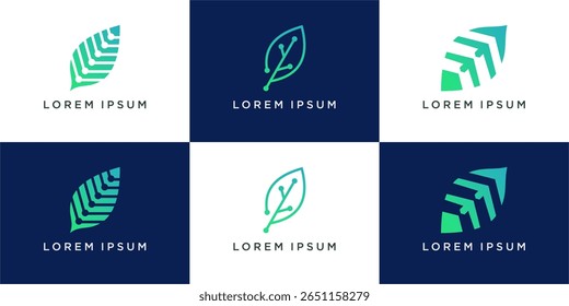 Set of leaf tech logo design template