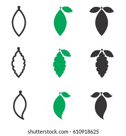 Set of Leaf Vector Icons or Elements for Eco and Bio Logos. Various Shapes of Leaves Isolated