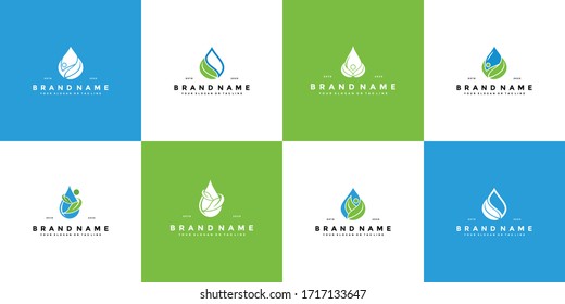 Set of Leaf and water logo icon design template elements