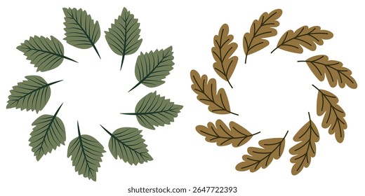 Set of leaf wreaths. Round frames with autumn leaves.
