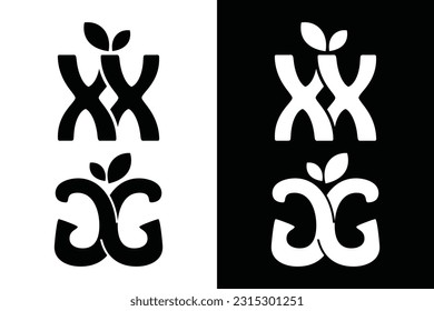 Set of leaf and XX GG letter black and white. Suitable in various business purposes also for icon, logo, symbol and many more.