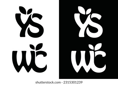 Set of leaf and YS WC letter black and white. Suitable in various business purposes also for icon, logo, symbol and many more.