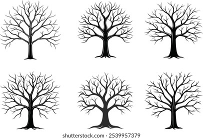 Set of Leafless Tree Silhouettes vector Illustrations Design