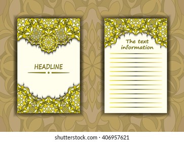 A set of leaflets, booklets, invitations, brochures, floral, ornaments and patterns of the mandala. Vector Oriental design square and rectangular shapes. Easy to use and edit. layout, template