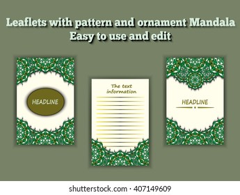 A set of leaflets, booklets, invitations, brochures, floral, ornaments and patterns of the mandala. Vector Oriental design square and rectangular shapes. Easy to use and edit. layout, template