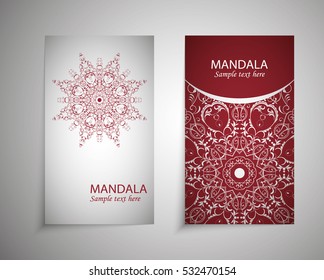 A set of leaflets, brochures, design templates. Vintage card with patterns and mandala designs. Floral decoration of Oriental style. Islam, Arabic, Indian, Ottoman motifs.