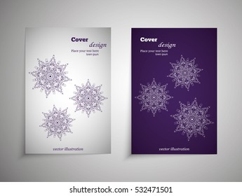 A set of leaflets, brochures, design templates. Vintage card with patterns and mandala designs. Floral decoration of Oriental style. Islam, Arabic, Indian, Ottoman motifs.