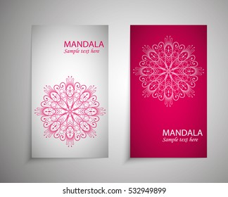 A set of leaflets, brochures, design templates. Vintage card with patterns and mandala designs. Floral decoration of Oriental style. Islam, Arabic, Indian, Ottoman motifs.
