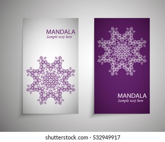 A set of leaflets, brochures, design templates. Vintage card with patterns and mandala designs. Floral decoration of Oriental style. Islam, Arabic, Indian, Ottoman motifs.