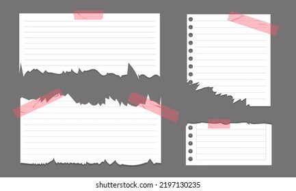 Set of leaflets for notes. Collection of  blank sticky notes. Vector torn paper pieces illustration.
