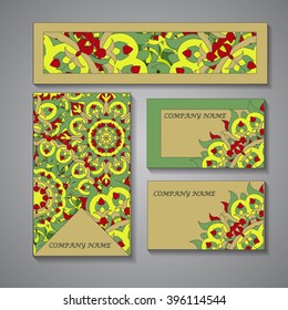 a set of leaflets,business cards with mandalas