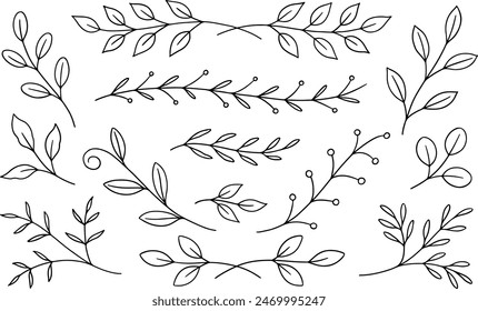 Set of leafy branches doodles