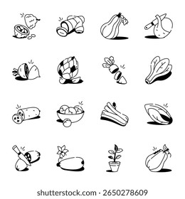 Set of Leafy Vegetables Sketchy Icons 
