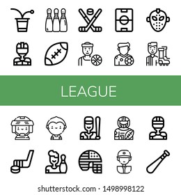 Set Of League Icons Such As Beer Pong, Hockey Player, Bowling, Rugby, Hockey Stick, Basketball Player, Football Field, Footballer, Hockey Mask, Football Player, Soccer , League