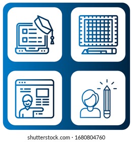 Set of learn icons. Such as Mortarboard, Cutting mat, Online learning, Pencil , learn icons