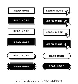 Eine Reihe von mehr Schaltflächen mit verschiedenen Formen und Symbolen mit schwarzen Rahmenrahmen. Klicken Sie auf das Symbol. Premium-Vektorillustration