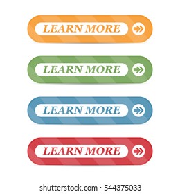 Set of learn more buttons with shadows on a white background